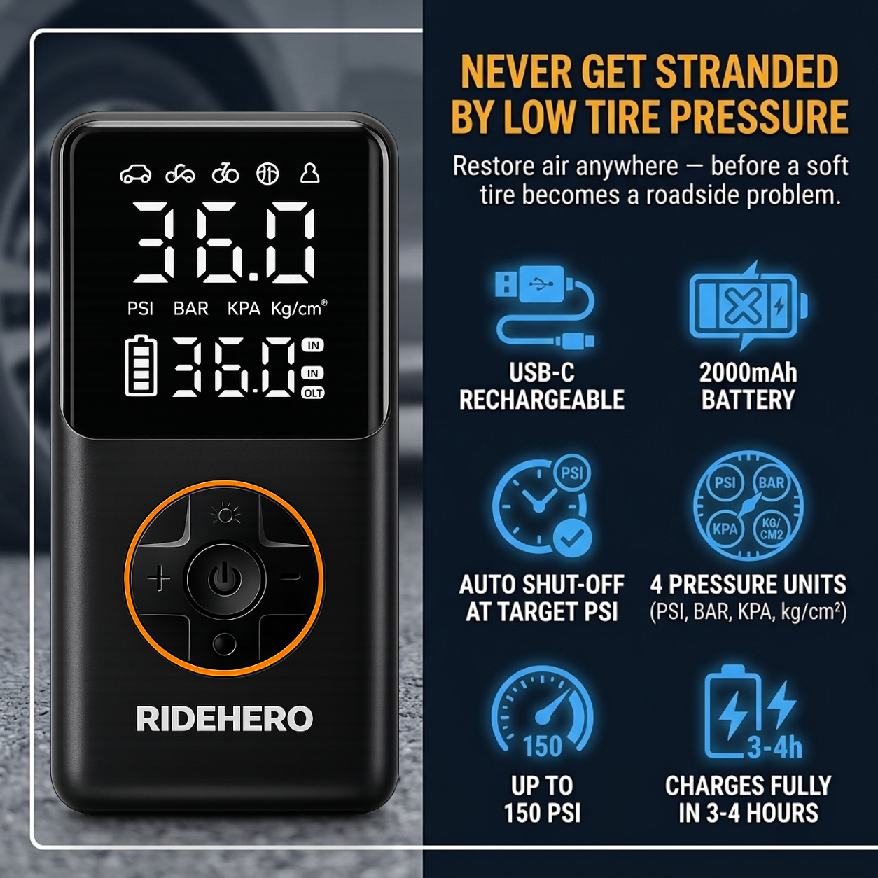 RideHero Portable Tire Inflator